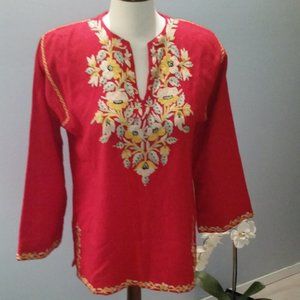 Beautiful handmade red wool embroidered tunic EUC